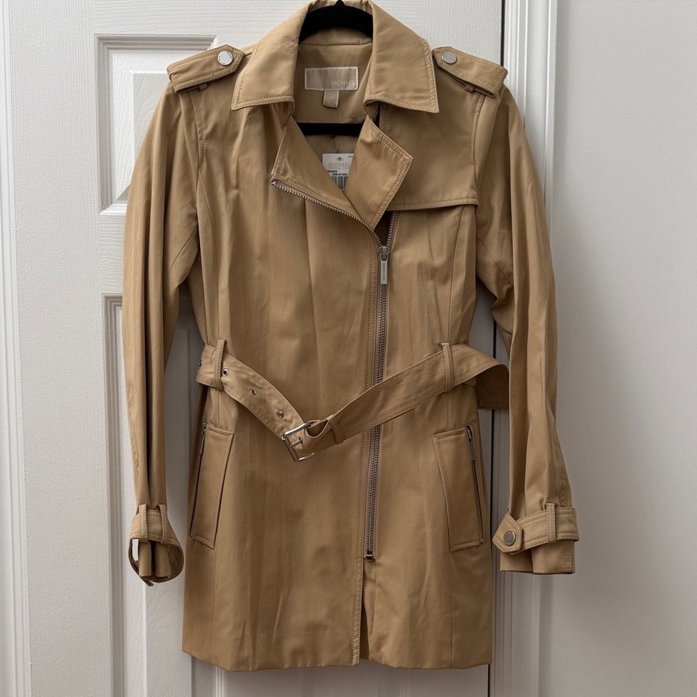 Michael Kors Camel Double-Breasted Trench Coat